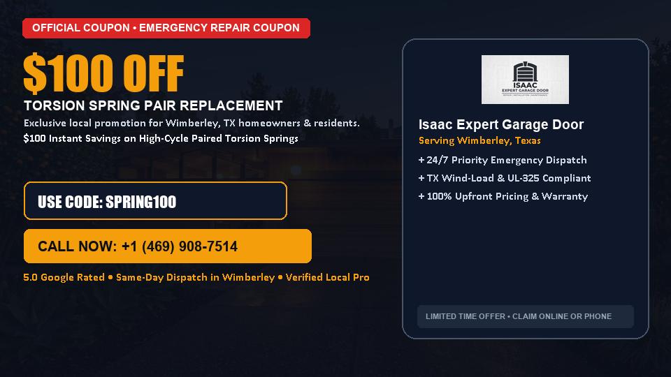 Isaac Expert Garage Door $100 OFF Dual Torsion Spring Replacement in Wimberley, TX